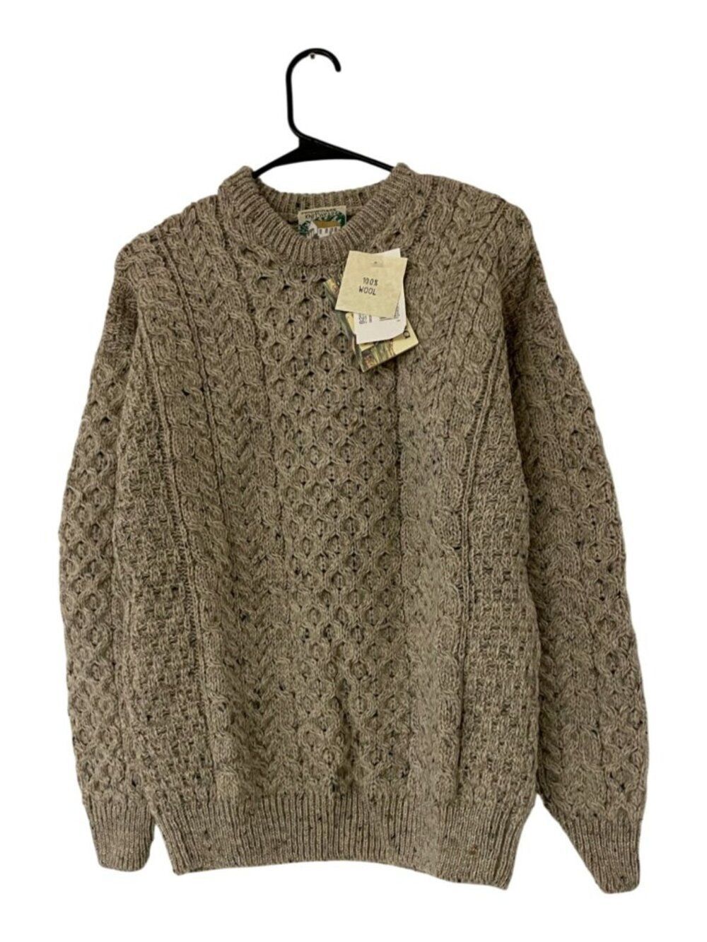 Connemara Knitwear Aran Sweater Small Beige Irish Fisherman Cable Knit Wool NWT
